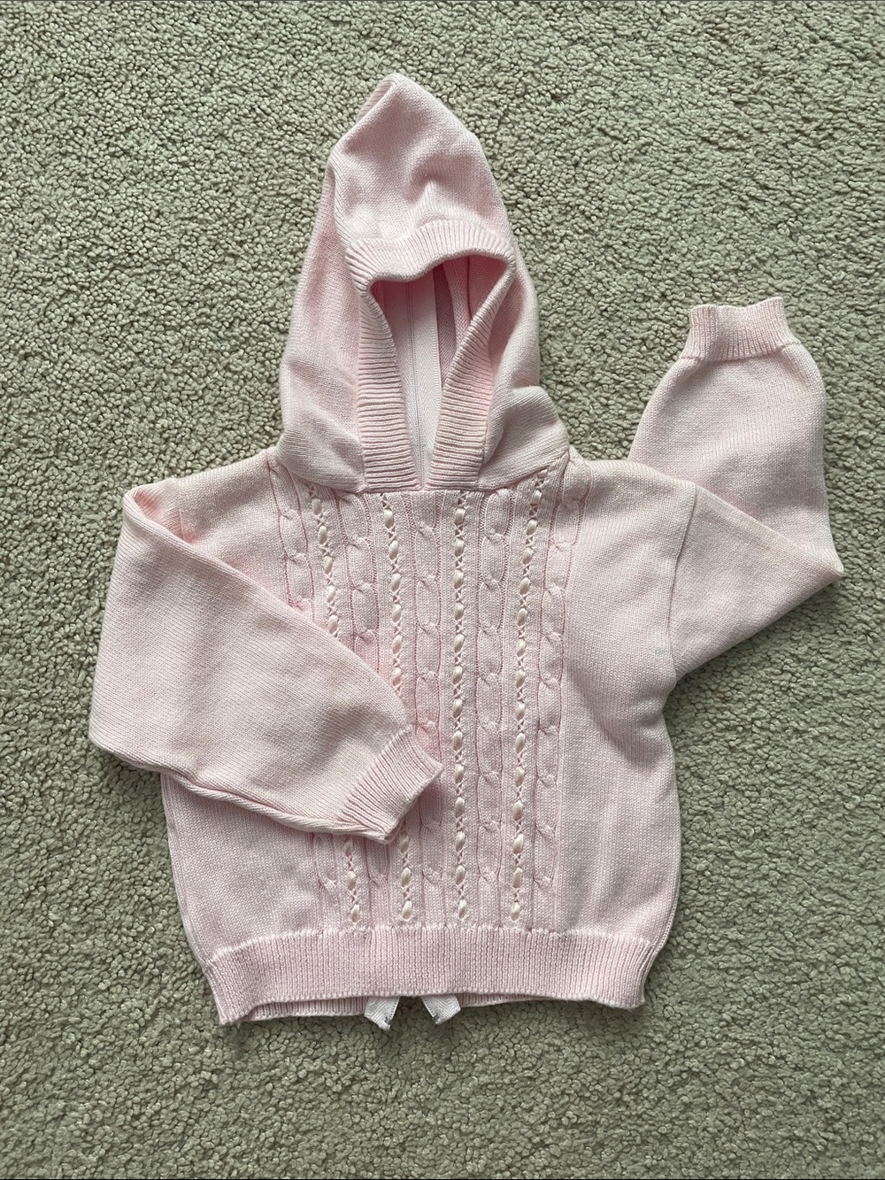 Light Pink Hooded Cable Knit Sweater